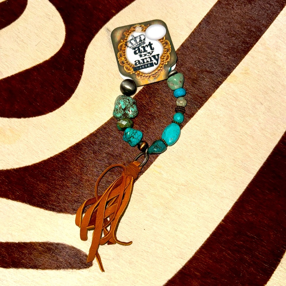 Art by Amy turquoise and deer skin chunky bracelet. NWT.